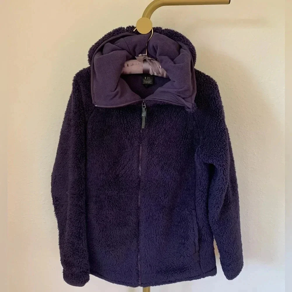 Burton Women's Purple Sherpa Fuzzy Fleece Zip-Up Hoodie Jacket Size S Apres Ski